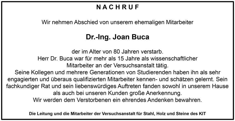 Nachruf Joan Buca