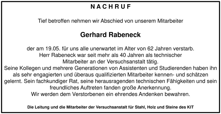 Nachruf: Gerhard Rabeneck